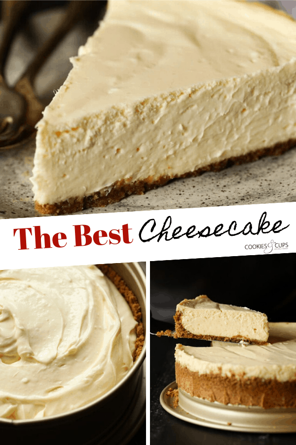 Pinterest image showing a collage of cheesecake photos.